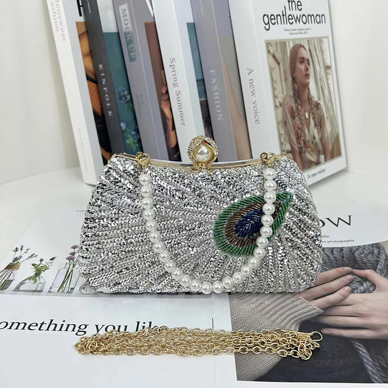 Peacock Beading Evening Clutch Bag Banquet Party Annual Meeting Pearl Women's Handbag Fashion Creative Purses