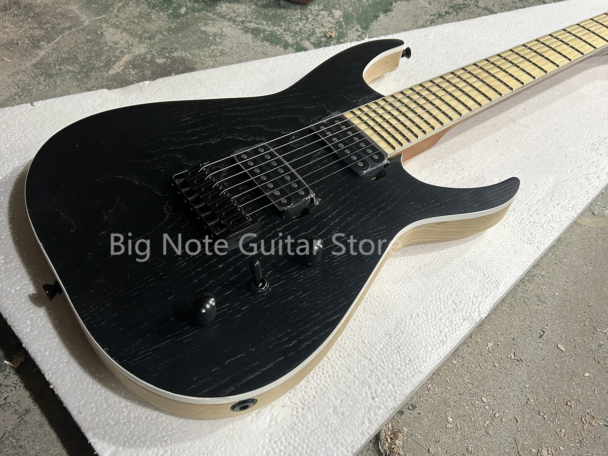 Factory Matte Black 7 Strings Electric Guitar Maple Fretboard HH Pickups Black Hardwares Ash Body Customizable