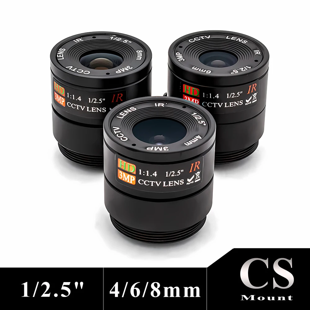 

WGWK High Quality Industrial 4mm/6mm/8mm Fixed Focus Lens 1/2.5" CS Mount IR Filter CCTV Lens for Surveillance Security Camera