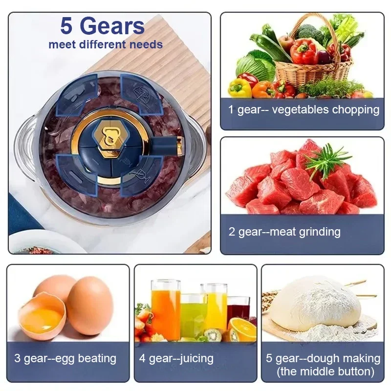 مفرمة لحم كهربائية 5 لتر من الفولاذ المقاوم للصدأ مفرمة لحم خضروات، حشو منزلي 500 وات ومحضر طعام 5 سرعات