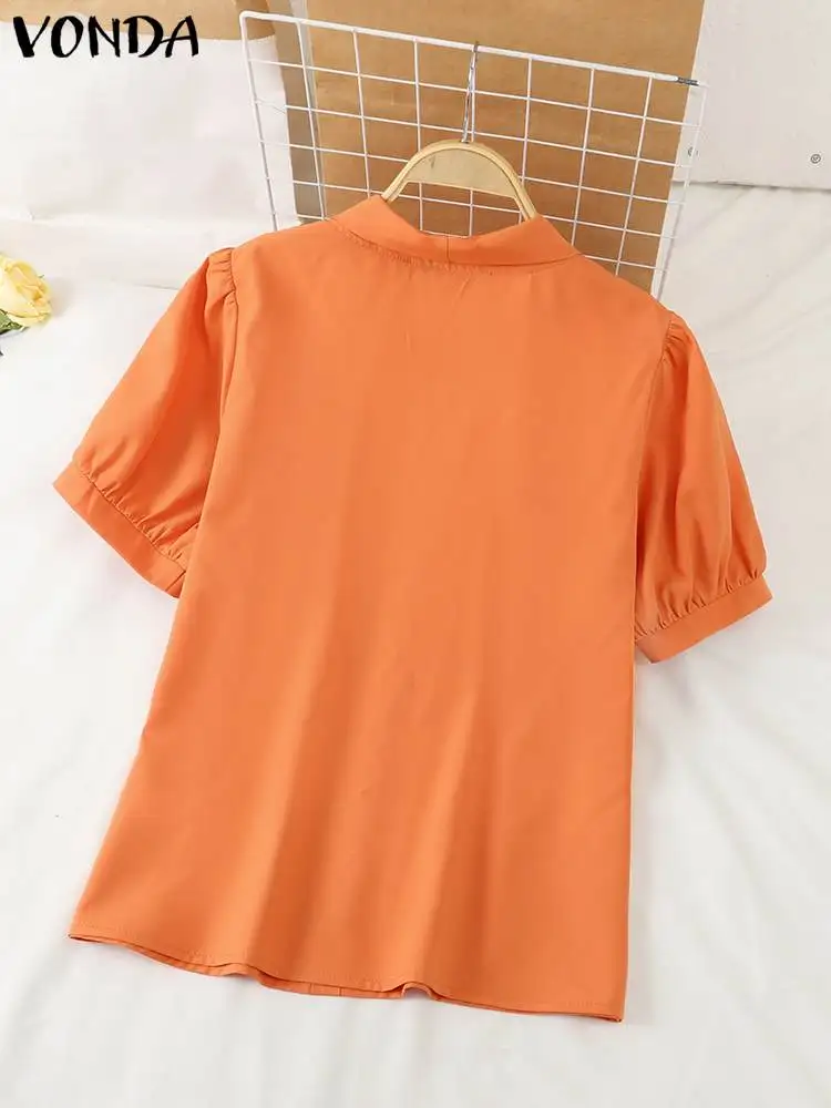 2024 VONDA Women Summer Shirts Short Sleeve Tunic Tops Fashion V-Neck Bandage Casual Solid Color Blouses Loose Blusas Femininas