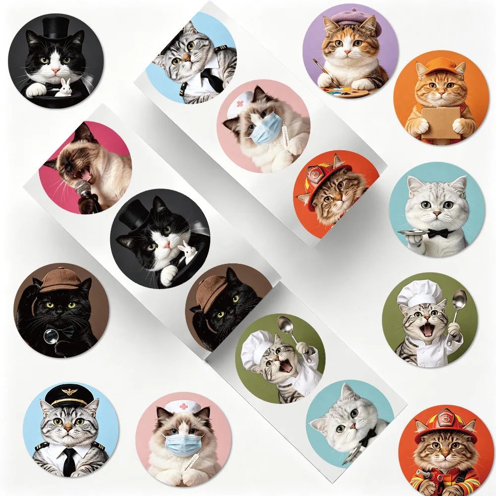 500pcs/Roll Cute Cat Cartoon Sticker DIY Skateboard Laptop Guitar Phone Car Seal Label Decals Decoration