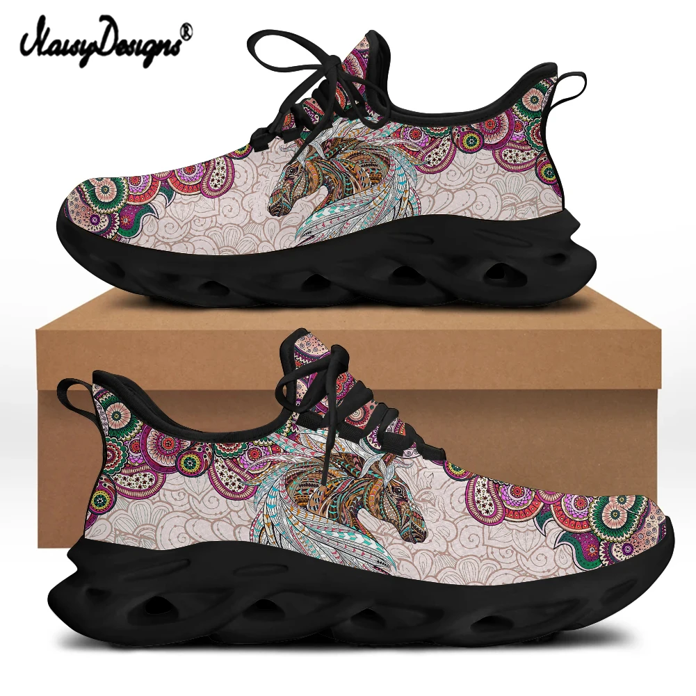 Noisydesigns Summer/Autumn Men's Sport Shoes Flats Casual Sneakers Bohemian Mandala Horse Pattern Lace-Up Breathable Damp Shoes