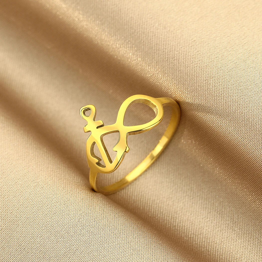 CHENGXUN Infinite Ring Anchor Infinity Sterling Silver Ring Delicate Fine Ring Stainless Steel Minimalist Jewelry for Women