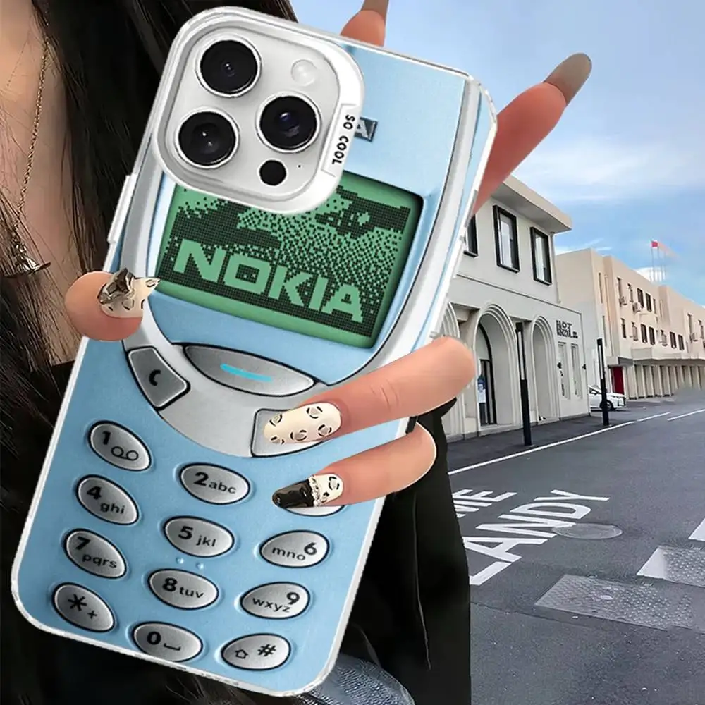 Casing Ponsel Retro N-Nokiaes Warna Perak Untuk IPhone 17 16 15 14 13 12 11 Pro Max Plus