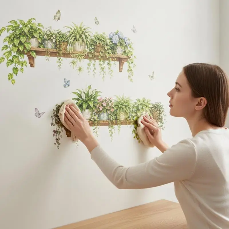 Natural Green Foliage Leaves Wall Stickers Peel & Stick Non-Toxic PVC Murals for Bedroom Bedside Living Room Home Decor