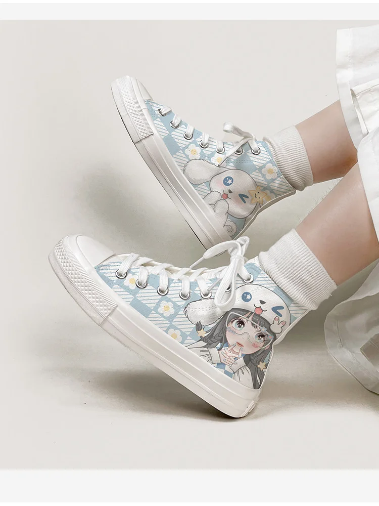 

Original Korean Lolita Cute Bear High Top Canvas Shoes For Girls And Students Casual Board Shoes Autumn And Winter Plush Shoes