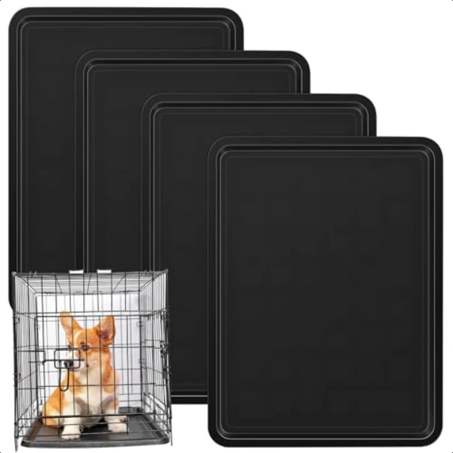 

4 Pcs Dog Crate Tray Replacement 27 x 20.5 Inches Kennel Pan Black Plastic Bottom Floor Liners for Cat Rabbit Pets Training Cag