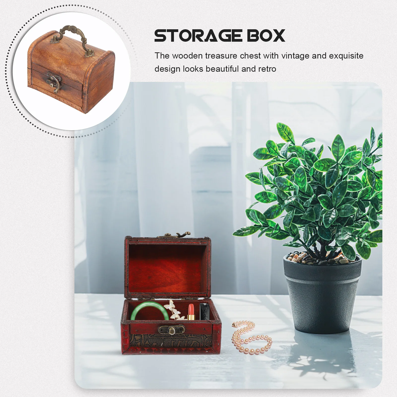 2Pcs Vintage Small Jewelry Storage Box Wooden Treasure Chest Retro Organizer Case for Rings Earrings Jewelry Holder Display