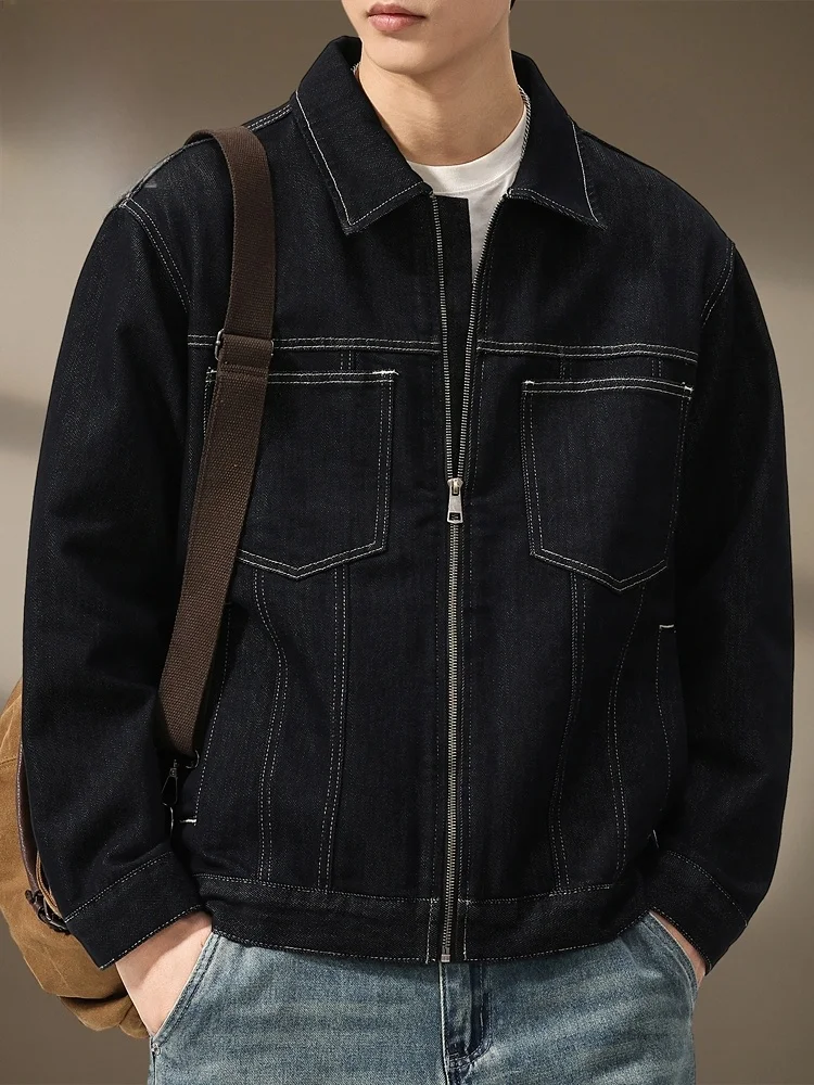 

American Workwear Jaet Men's Spring 2026 New Faion Retro Waed Denim Coat Casual Loose Fit Long Sve Zipper