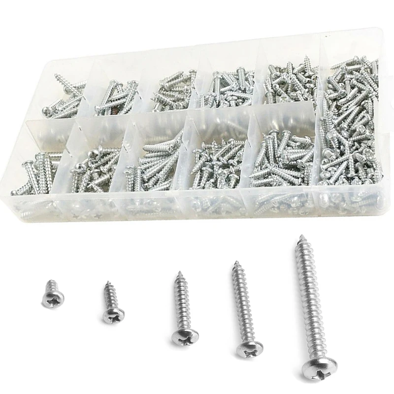 550Pcs Galvanized Phillips Pan Head Self Tapping Screw Set Wood Thread Nail Screw Assortment Kit DIY Small Screws