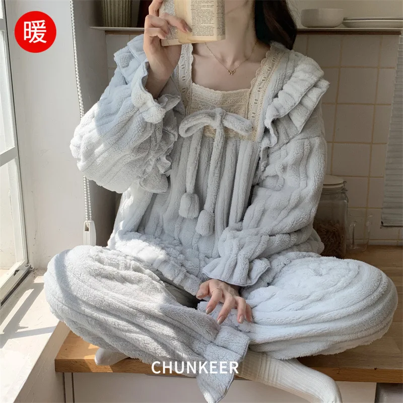 

Женская одежда для сна, домашняя одежда, пижамы из кораллового флиса, утепленная флисовая подкладка для девочек, студенческая осенне-зимняя теплая ночная рубашка, верхняя одежда