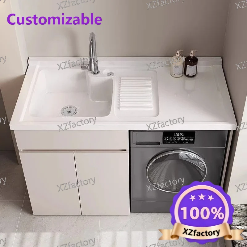 

Factory Direct 2026 Top RatedBalcony laundry cabinet integrated basin laundry sink with rubbing plate drum washing machine cabin