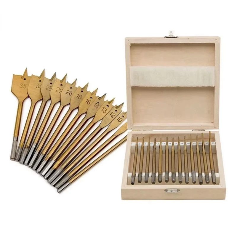 13 PCS Flat Drill Bit Set Woodworking Titanium-Plated Electric Drill Special Wood Hole Opener Woodworking Tools