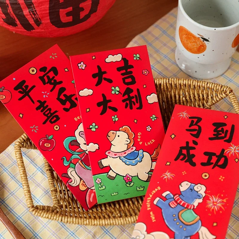 6Pcs Chinese New Year Money Envelope Lucky Red Pockets 2026 Horse Year Red Envelope Spring Festival Marriage Birthday Envelope
