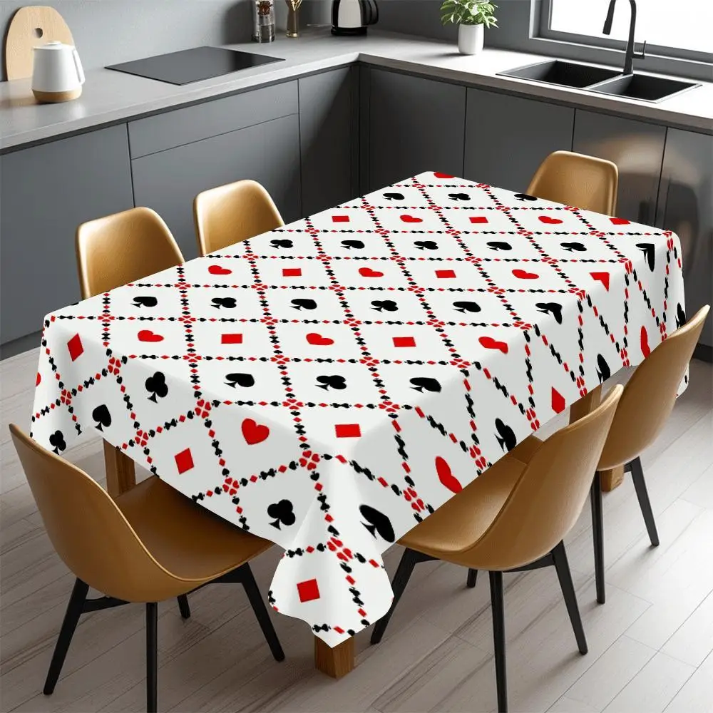 White Base Poker Spade Heart Club Diamond Tablecloth Waterproof Table Cover for Card Game Night Birthday Party Home Decor Gift