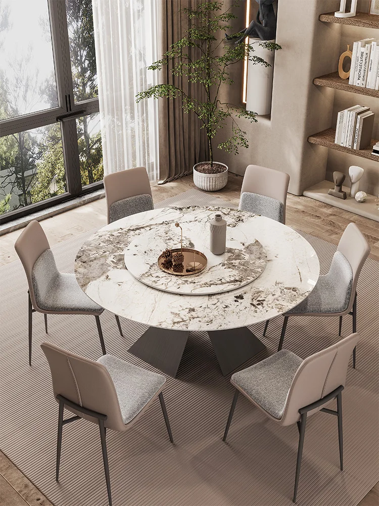 Round slate dining table with turntable bright pandora slate round table 10 people size household high-end dining table