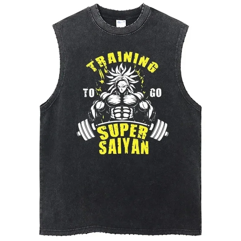 Dragon Ball japanische Anime bedruckte gewaschene Weste für Männer und Frauen Retro übergroße Mode Sommer GYM Tank Top Street Wear Unisex