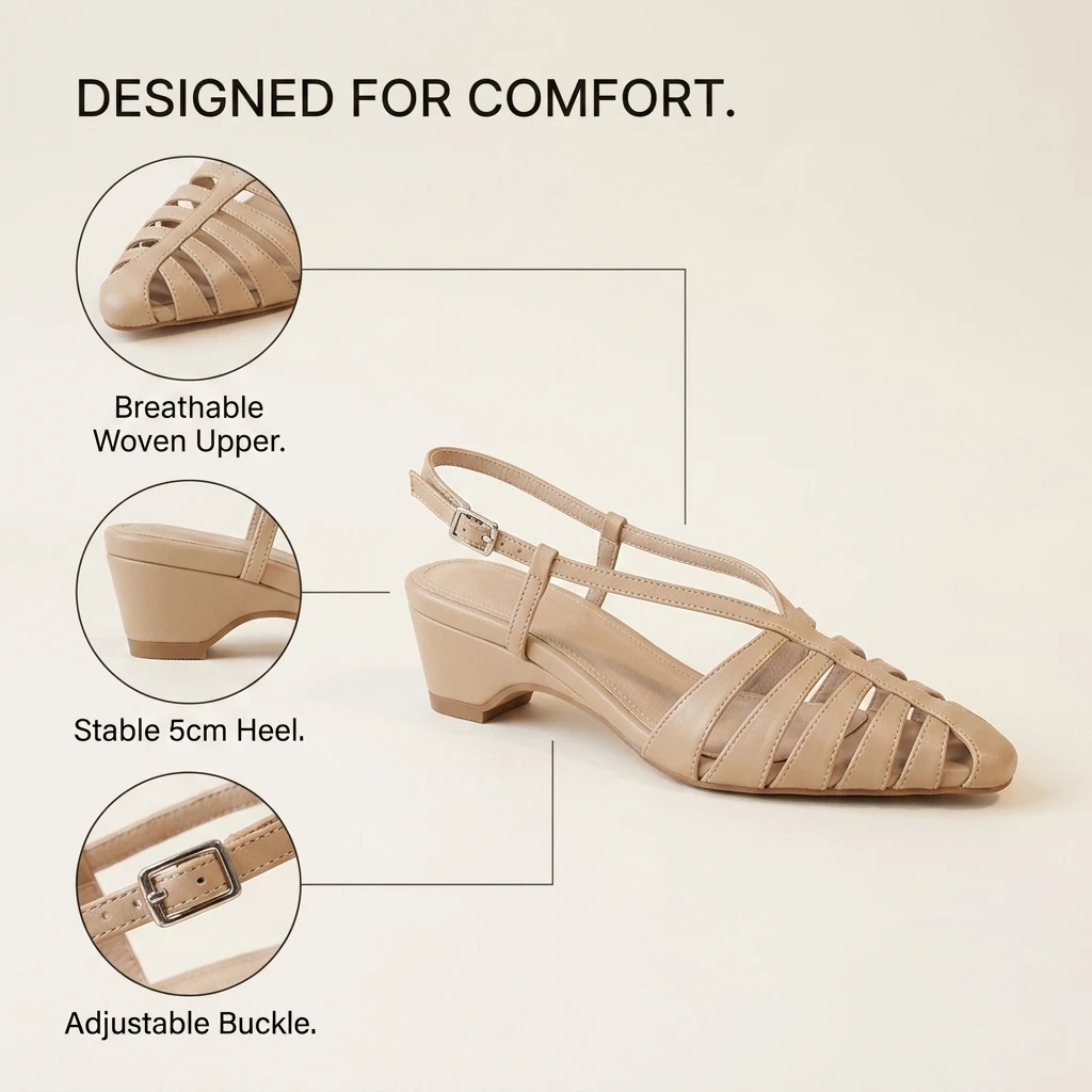 Wedge Sandals for Women 5CM Roman Summer Woven Pointed Toe Hollow Out Chunky Heel Closed Toe Mules