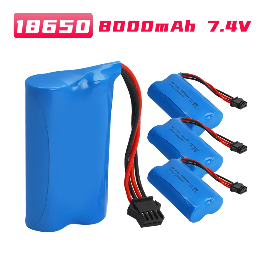 

Аккумулятор SM-4P 7.4V 8000мАч 18650 для моделей автомобилей, игрушечных водных пистолетов, запчастей для радиоуправляемых игрушек, запасных частей для лодок, 2S батарея