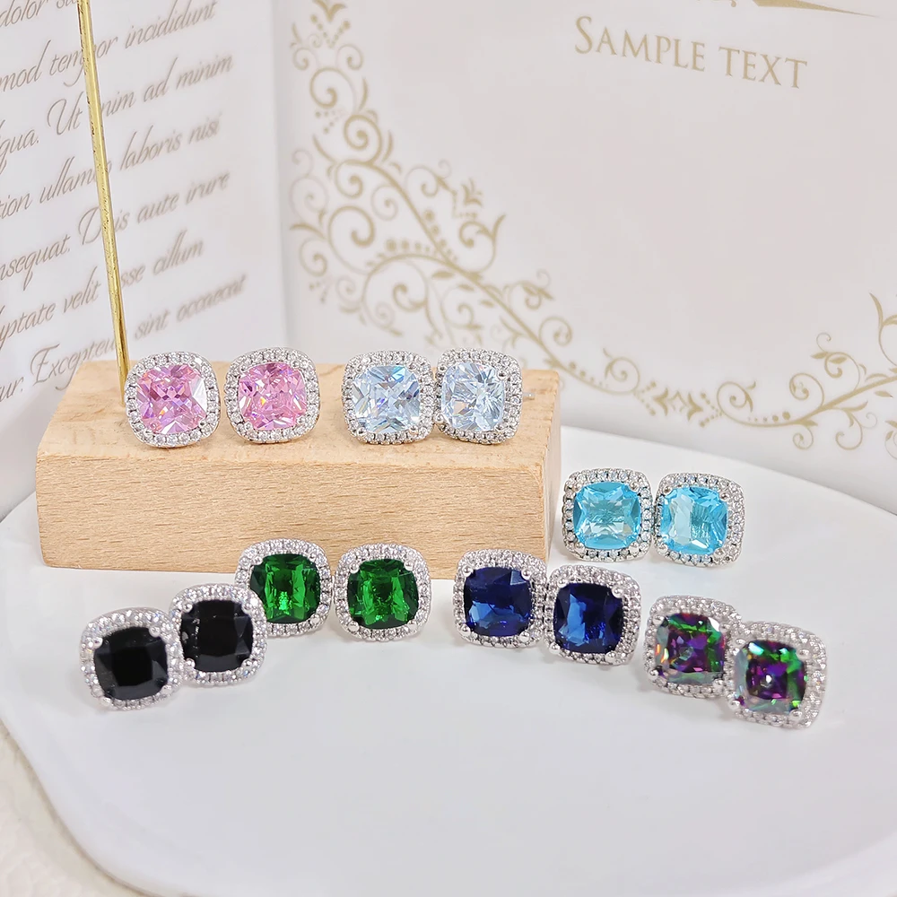 Moonso Arrival Pink Sykblue Silver Color Earring Two Gift Zircon Stud Earring Earings Brinco for Women Jewelry Wedding E1097 image 4