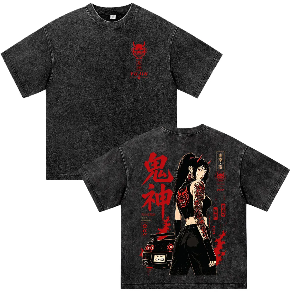 Anime Initial D Drift Demon God JDM Racing Car Washed Vintage T-shirt Men's Women Clothing Fashion Gothic Short Sleeves T Shirts
