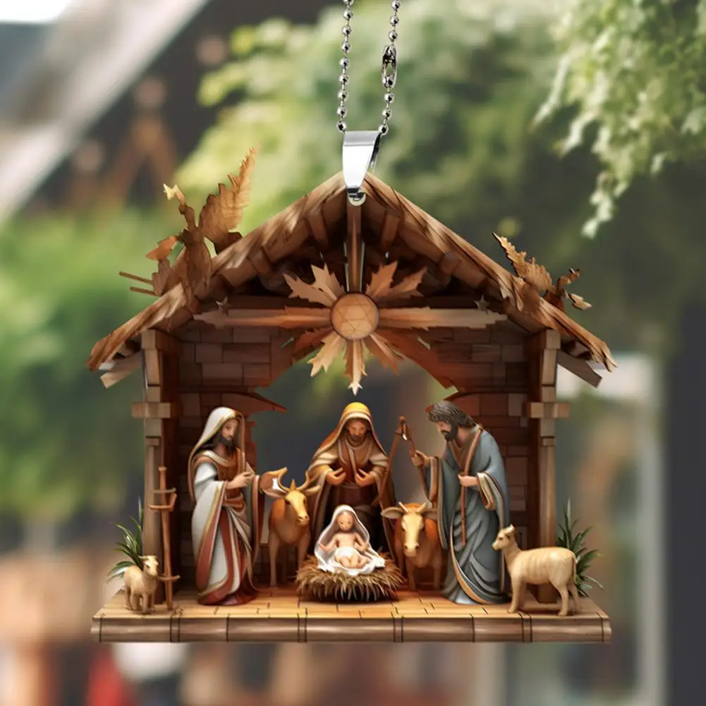 Easter Nativity Keepsake Christmas Ornament 2D Acrylic Car Pendant Prayer Pendant Jesus Christ Religious Hanging Tree Decoration