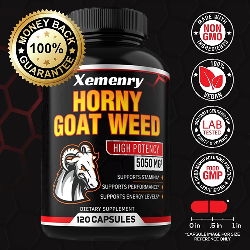 Horny Goat Weed Capsules 5050 mg - Contains Black Pepper Extract - Maximum Potency 120 Capsules