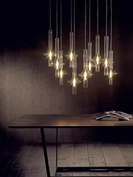 Smoke Ash Amber Glass Tube Pendant Light Dining Room Bedroom Bedside Kitchen Lamp LED Long Line Chandelier
