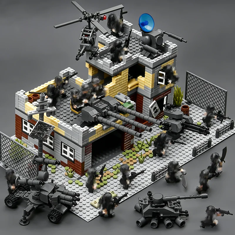 

Military Battlefield Base Building Blocks Set Special Forces Soldier Tank Airplane Fortress Hobby Collection Display Model
