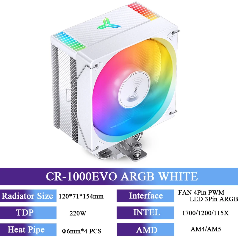 JONSBO CR-1000EVO CPU Radiator 4 Heatpipes CPU Koeler 120mm Fan 5 V ARGB PWM Voor LGA 1150 1151 1200 1700 AM4 AM5