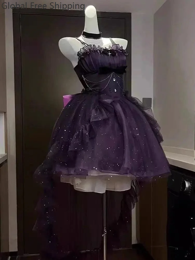 

Vintage Gothic Lolita Dress Set Women Harajuku Y2k Bow Ruffles Party Dress Female Elegant Korean Popular Clothes French Summer