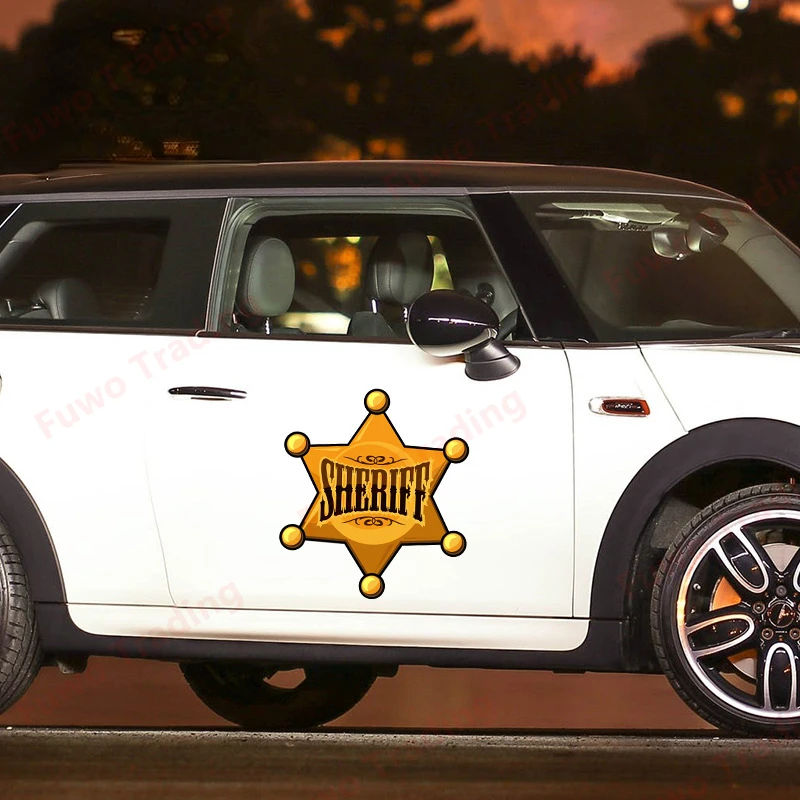

Простой значок шерифа, забавные автомобильные наклейки, виниловые водонепроницаемые наклейки на дверь автомобиля RV JDM, лобовое стекло, мотоцикл, кемпер, наклейка на бампер, ПВХ