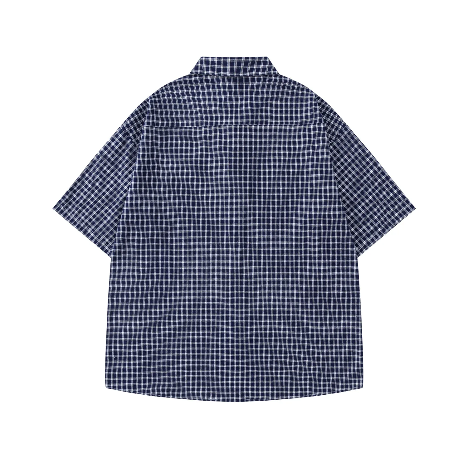 Retro Ribbon Checkered Shirts Mens Summer Retro Casual Loose Single Breasted Lapel Half-Sleeve Curved Hem Shirts Man for couples