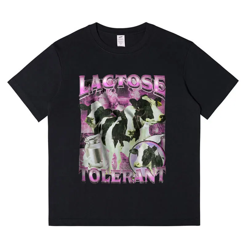 

Lactose Tolerant Funny Meme Print T-Shirt Men's Vintage Fashion Short Sleeve T-shirts 100% Cotton Casual Cozy Oversized T Shirts