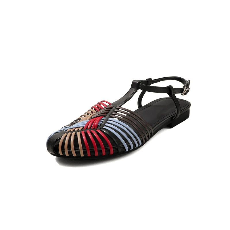 

2026 Women Low Heel Roman Sandals Brand Designer Vintage Handmade Woven Closed Toe Hollow Ankle Strap Beach Gladiator Sandalias
