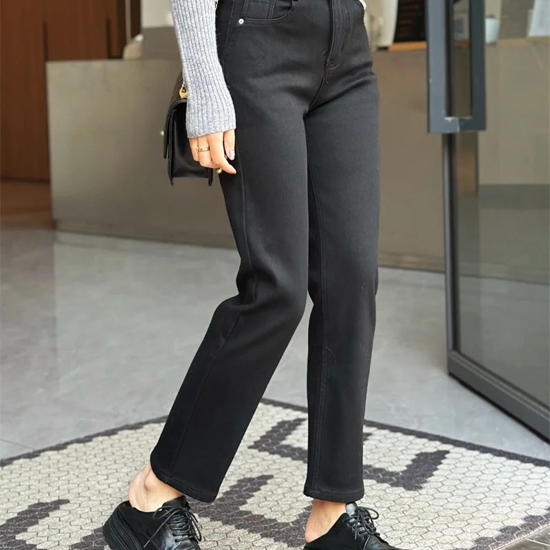 

Утепленные зимние джинсы с высокой талией и облегающим кроем для женщин, повседневные брюки-буткат из хлопкового стрейч-денима MS.SUUPEER