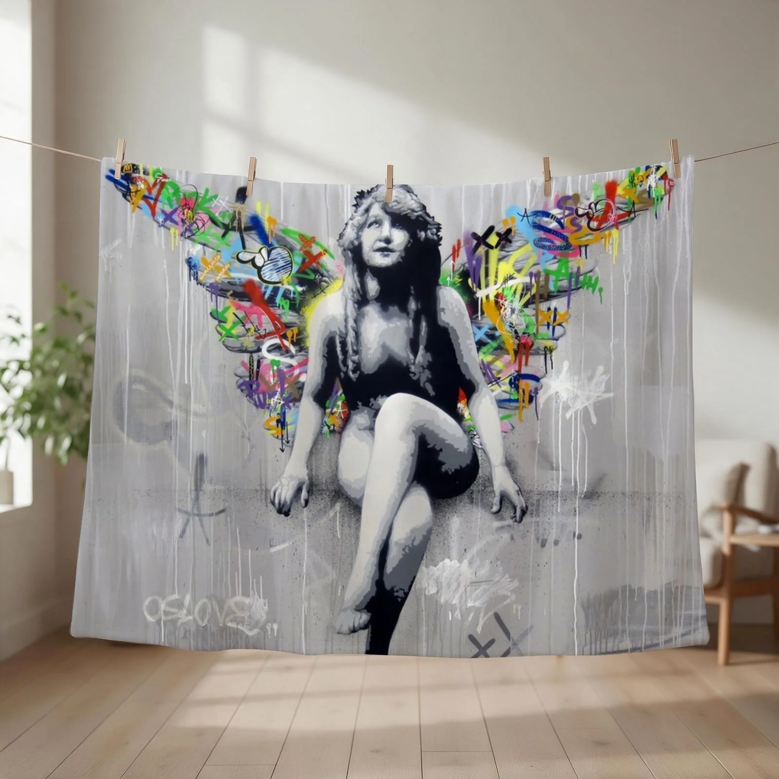 Hardcore angel - Martin Whatson - 2012 - Graffiti Street Art Throw Blanket couch cozy soft plush fuzzy picnic outdoor blanket
