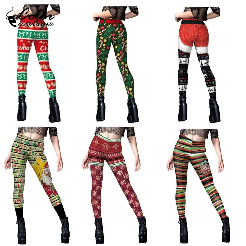 Color Cosplayer Christmas Leggings Women 3D Printing Pants Women's Fitness Pants Slim Fitting Pants Carnival Party Leggings