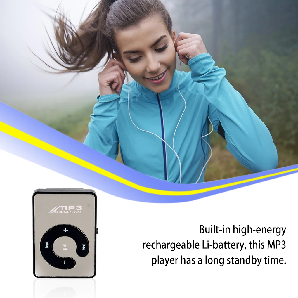 مشغل MP3 صغير بسطح عاكس ، يدعم TF ، جهاز تشغيل موسيقى محمول ، بطارية مدمجة ، معدات صوت سوداء