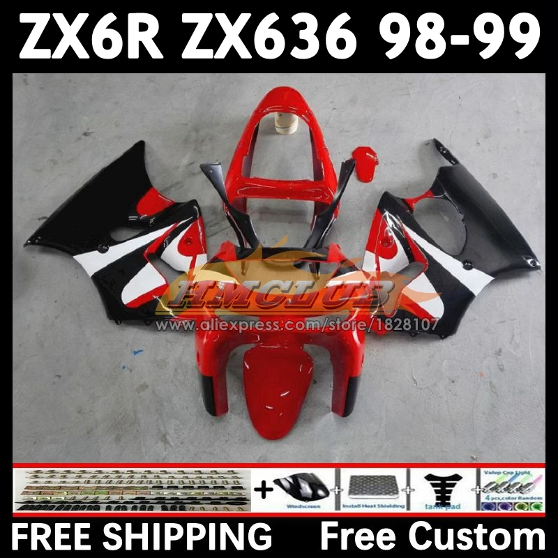 Body For KAWASAKI NINJA ZX-636 ZX600 600CC ZX6R 1998 1999 152No.13 ZX-6R black red 6 R ZX636 ZX600CC ZX 636 6R 98 99 Fairing