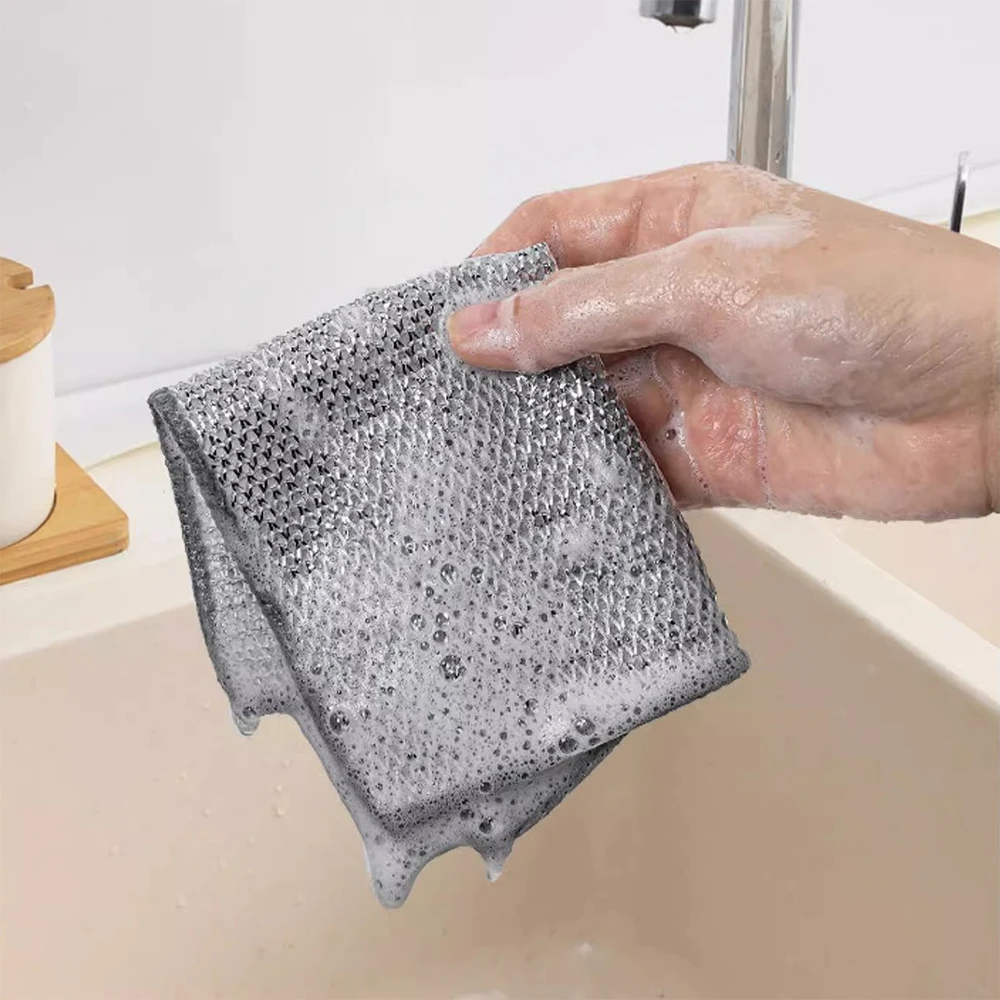 

Kitchen Cleaning Cloth Steel Wire Dishwashing Cloth Non-stick Clean Towel Washing Rags Household Rust Removal Cleaning Cloths