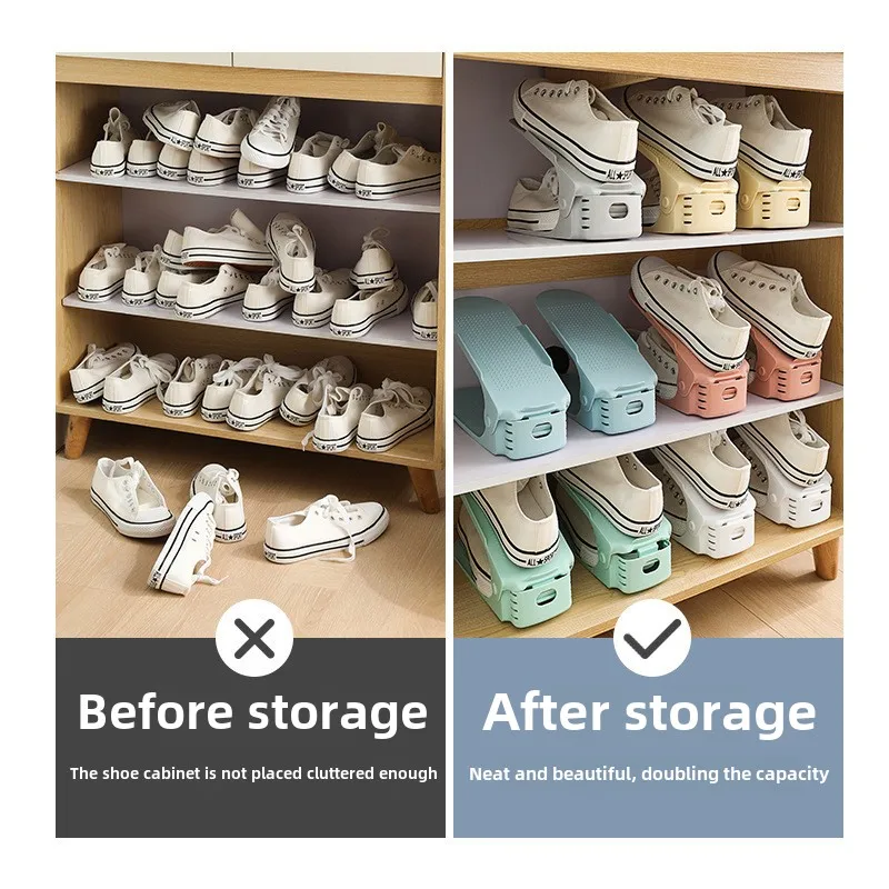 Simple modern shoe rack shoe storage rack double-layer integrated adjustable plastic shoe storage rack image 2