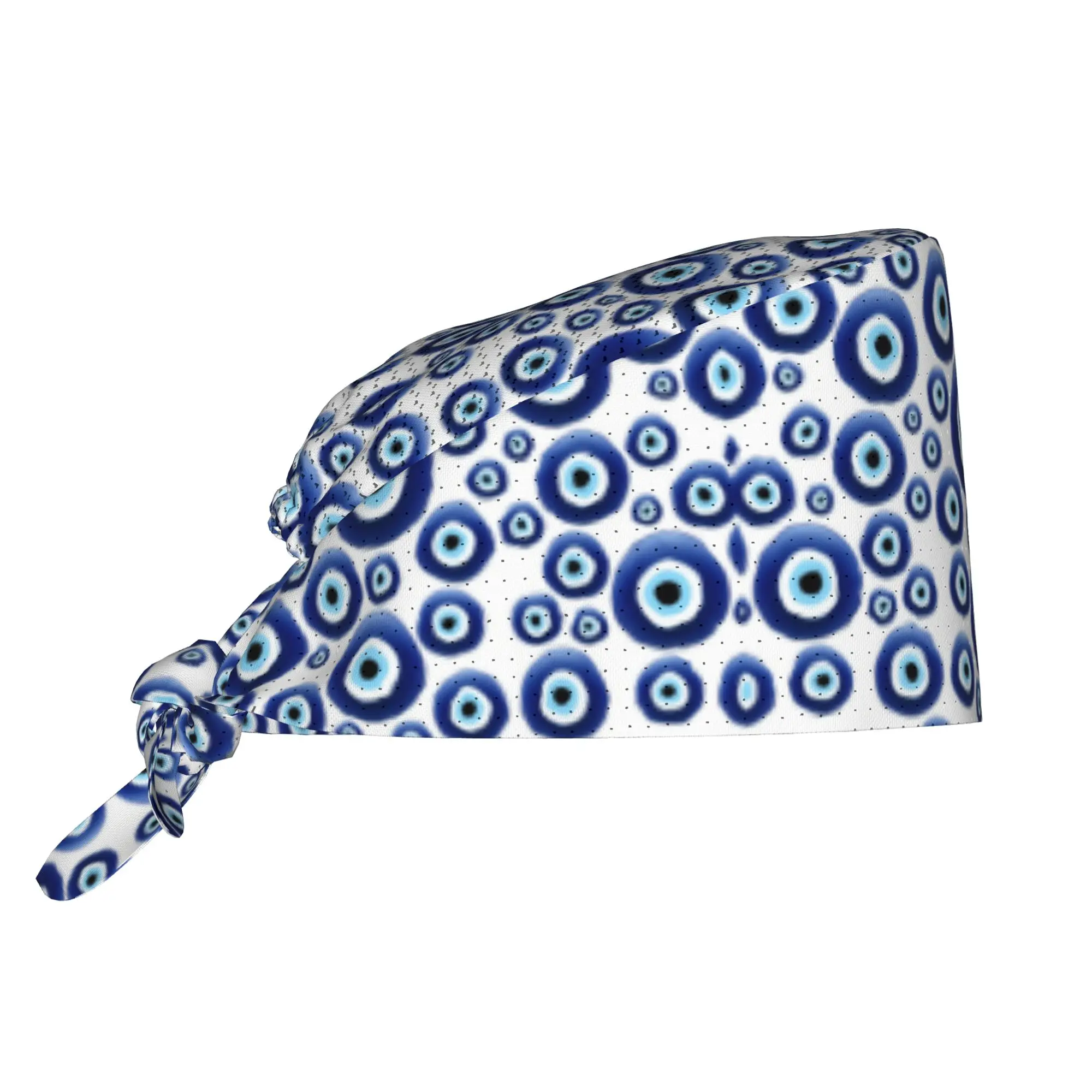 Custom Mediterranean Evil Eye Protection Scrubs Cap Surgical Hats Women Men Lucky Charm Amulet Hamsa Operator Hats Lab Works Hat