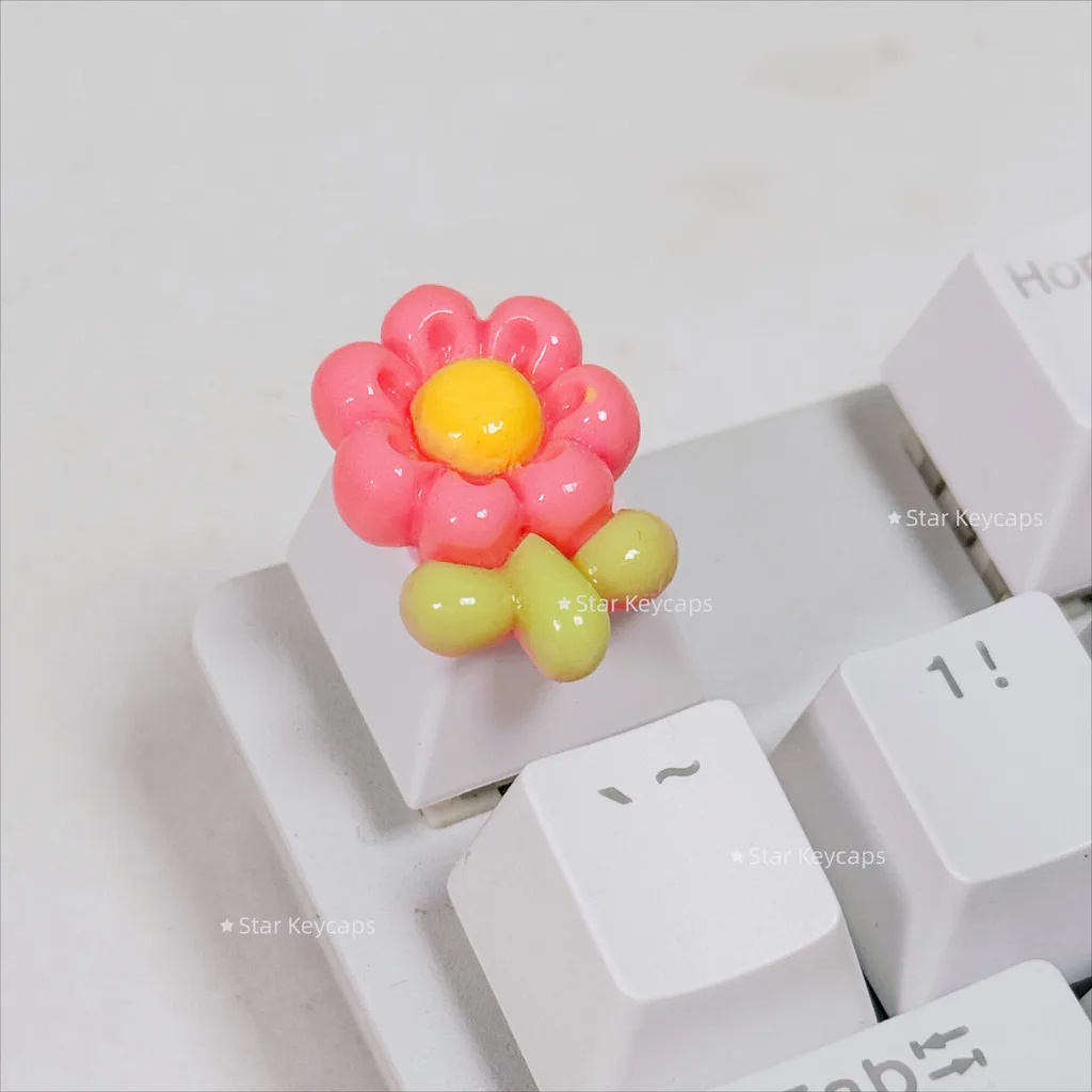 Cute Pink and Yellow Flower Keycaps for Cherry MX Gaming Mechanical Keyboard Ecs Decorative Gift