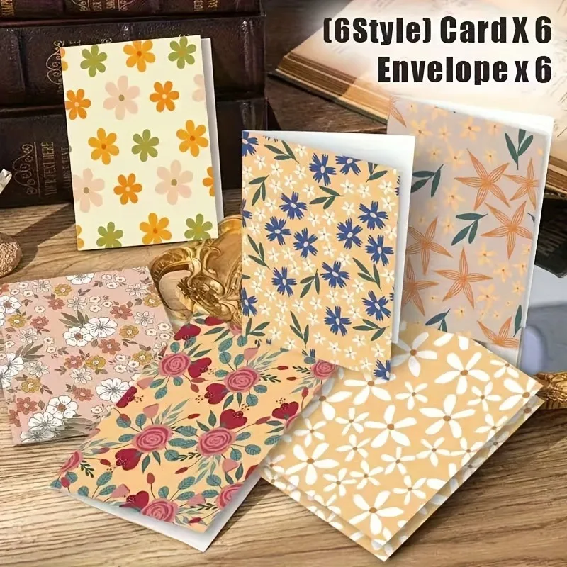 

12Pcs Birthday Card Set with Envelope Colorful Flower Card Vintage Style Material Gift Cards