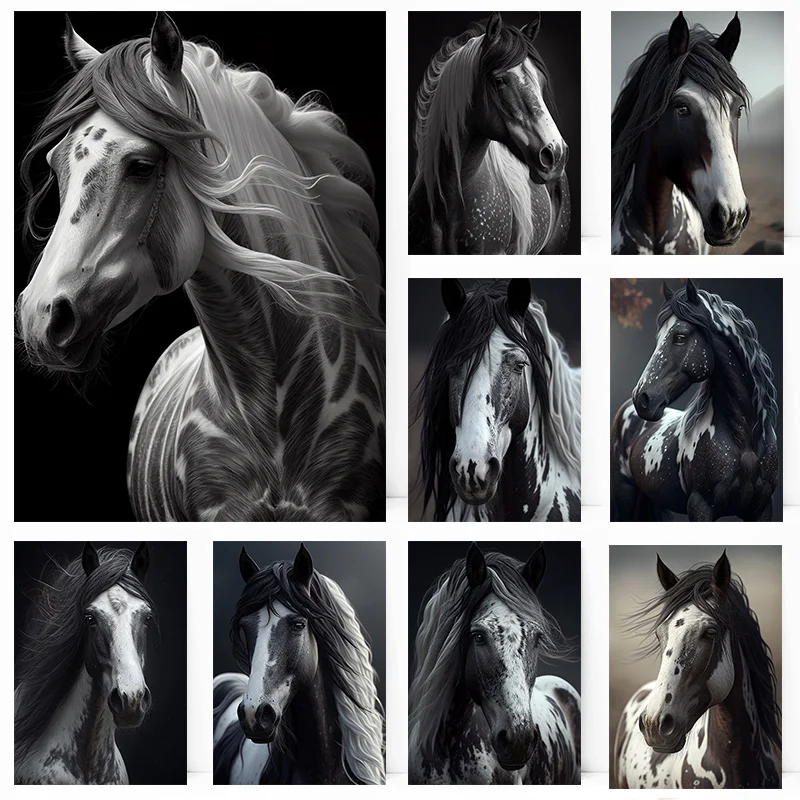 Black and White Spotted Horse Beautiful Equine Poster Print Wall Art Pictures Canvas Painting Living Room Bedroom Home Decor