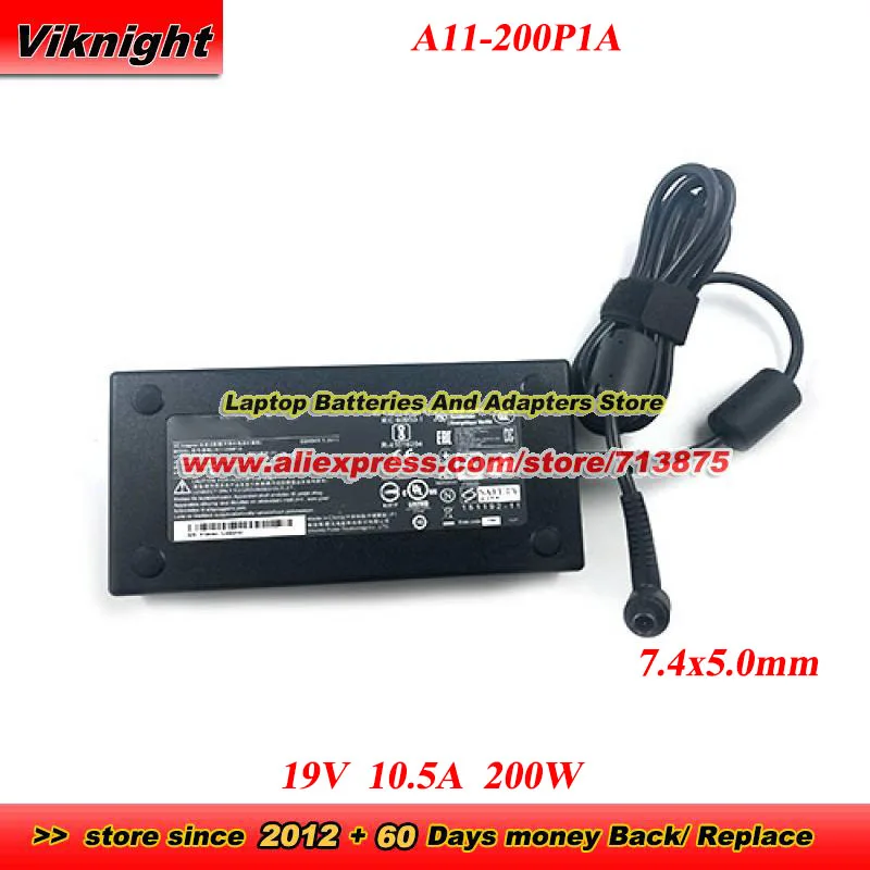 

A11-200P1A 19V 10.5A 200W A200A009L AC Adapter 7.4x5.0mm for P650RP P670HP P651RG P650RG X7843 X7847 X7851 GL73 8RD