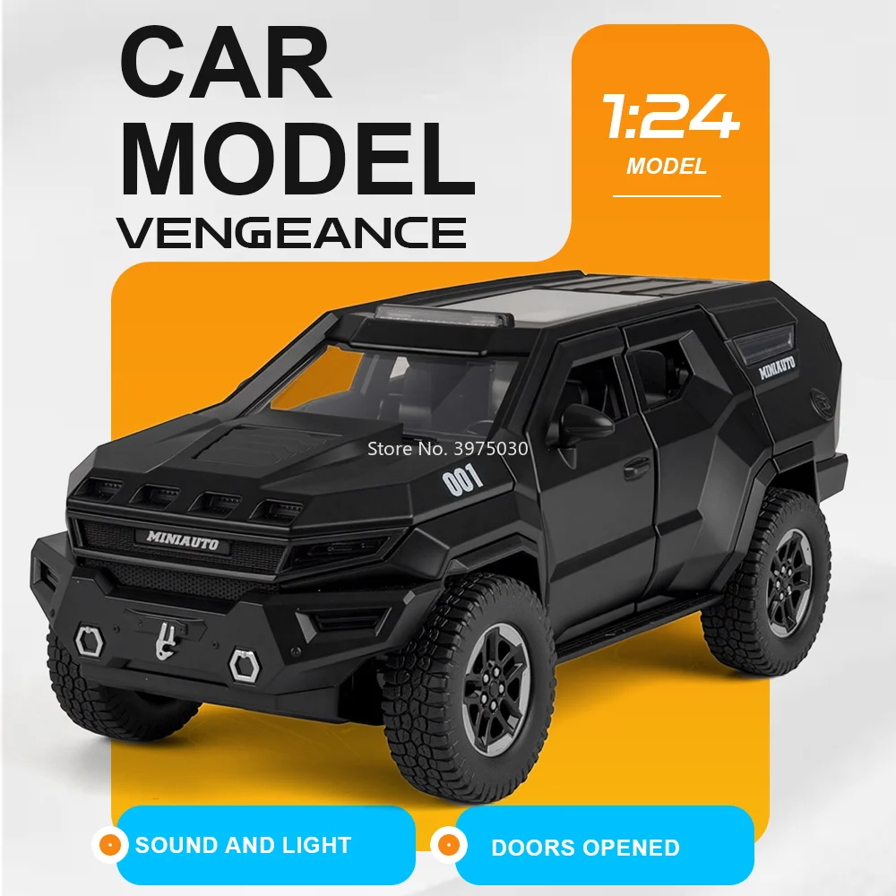 

1:24 Vengeance LX600 Alloy Car Diecast Miniature Toys Model Sound Light Pull Back Doors Opened Vehices Cool Gifts for Boyfriends