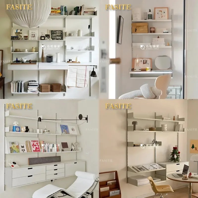 For Simple Invisible Wall Mounted Lifting Shelf Movable Display Storage Track Bookshelf Suspended Desk Space Saving